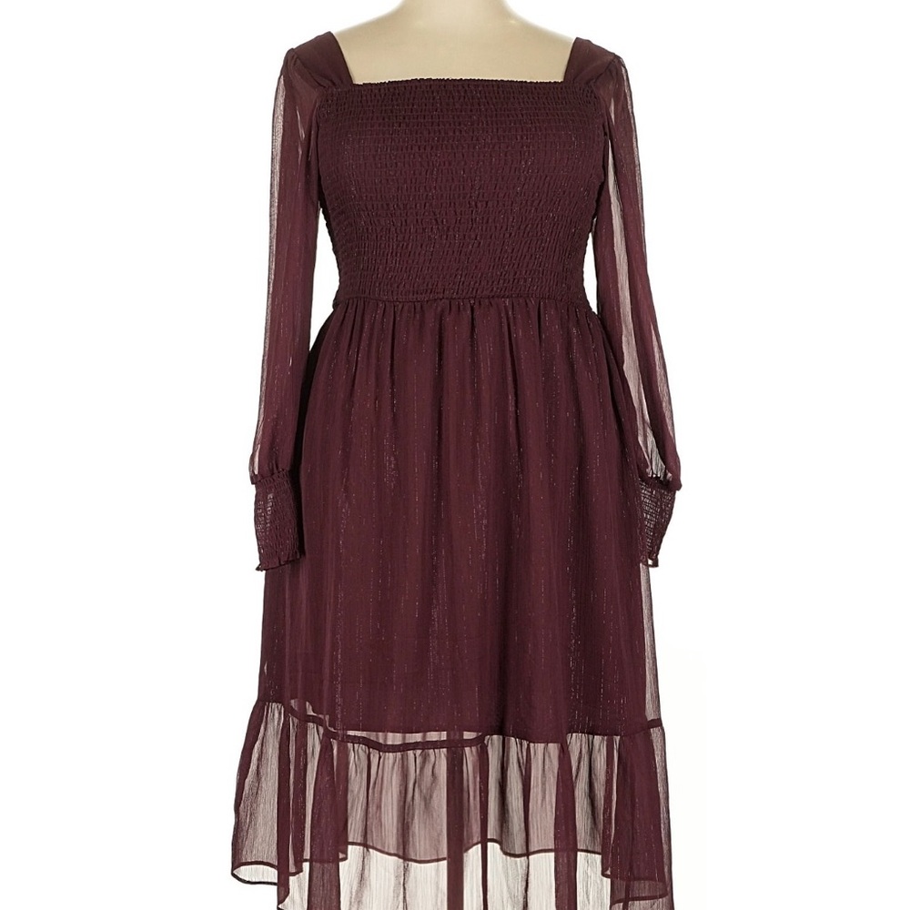 Nine West Maroon Long Sleeve Dress